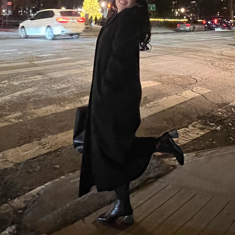 Vintage 100% Wool Black Hooded Long Full Length Coat